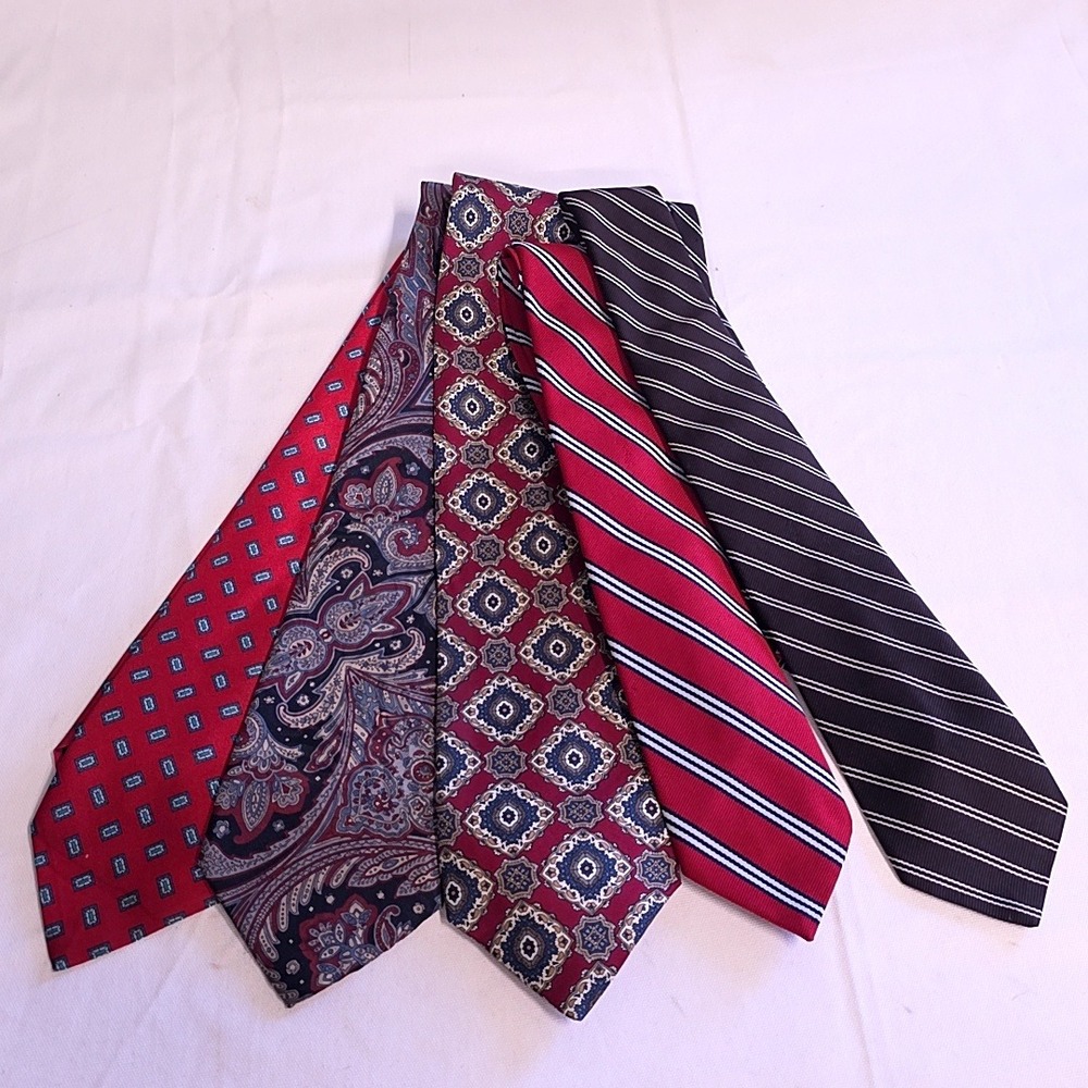 Mixed Brand Necktie Lot Mens Red Navy Paisley Striped Silk Vintage 5pc